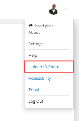 Upload ID Photo option in the header drop-down